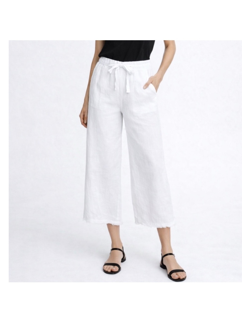 Women's White Cropped Linen Drawstring Pants (cloth & stone / bella dahl)